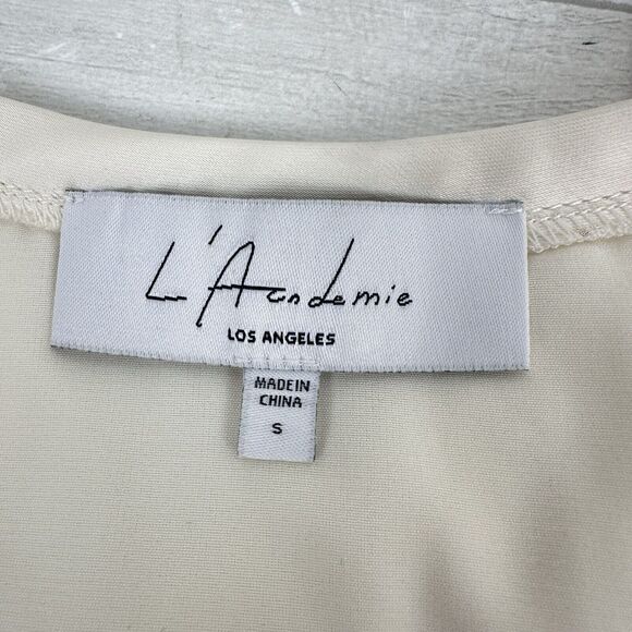 Revolve L'Academie Alicia Satin Midi Dress S Ivory Sleeveless Pleated Si… - Picture 12 of 16